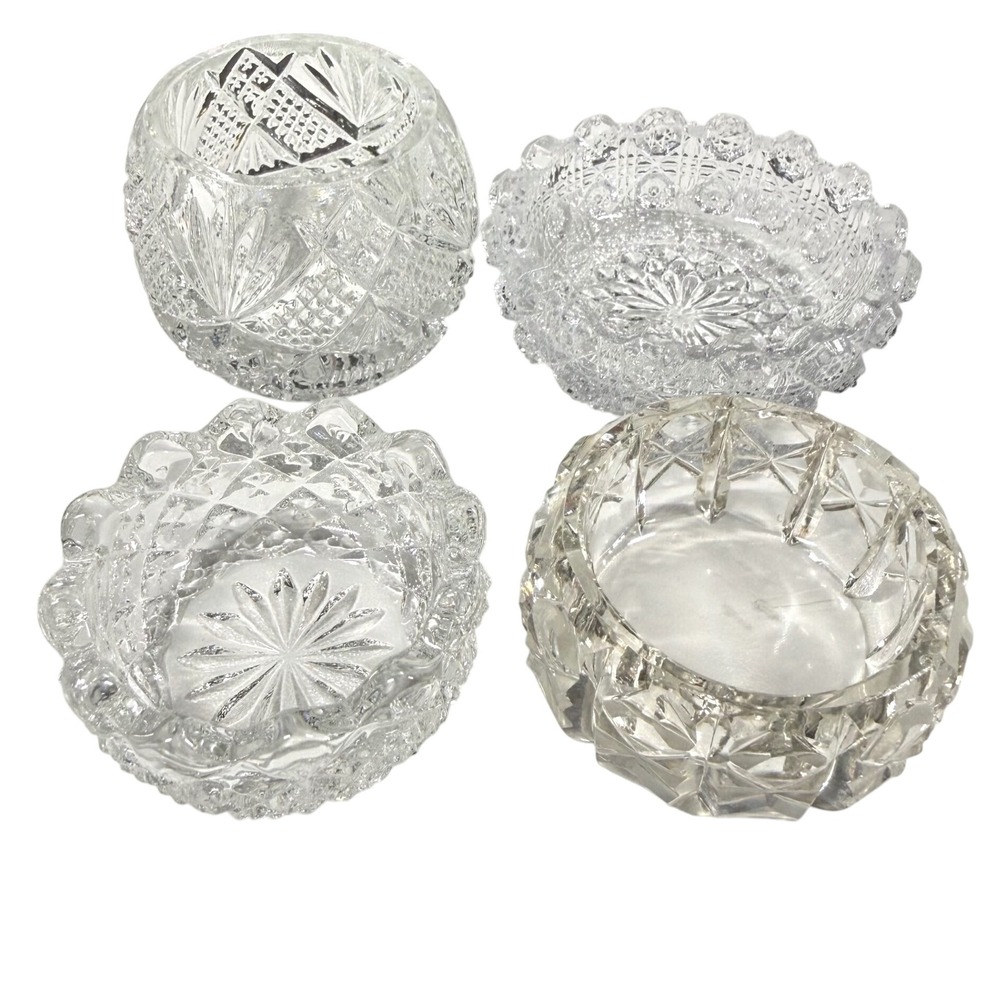 4 SALT CELLARS Vintage Clear Cut Glass Bowls Set of 4 Mixed Patterns Salt Dip
